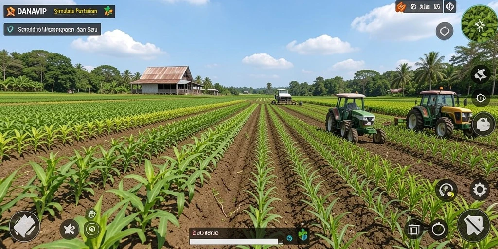 Screenshot utama DANAVIP menampilkan gameplay bertani yang seru dan interaktif.