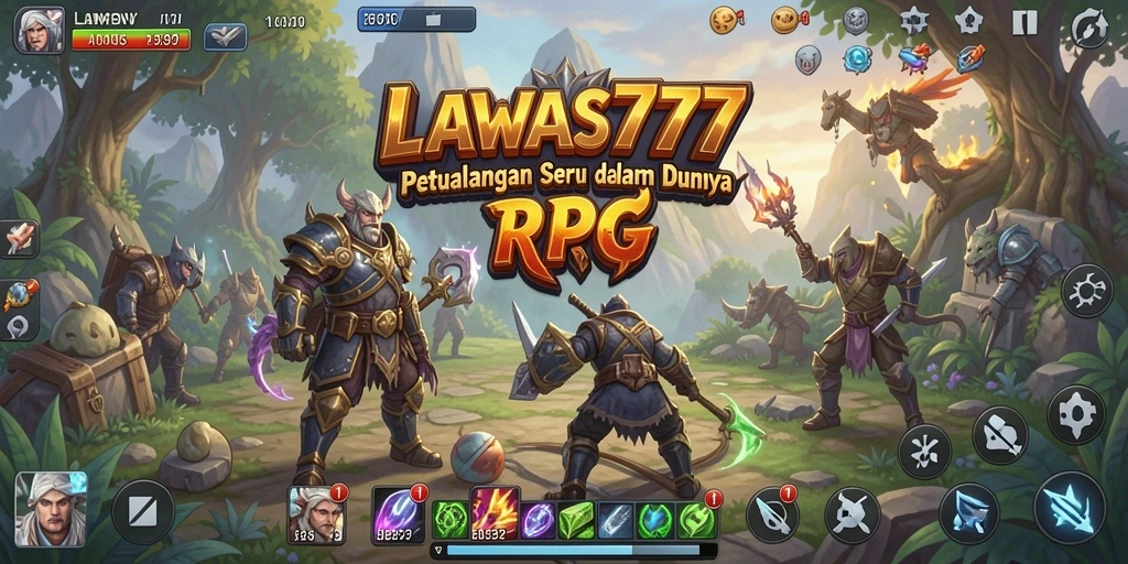 Screenshot menunjukkan aksi bertarung epik dalam game RPG LAWAS777.