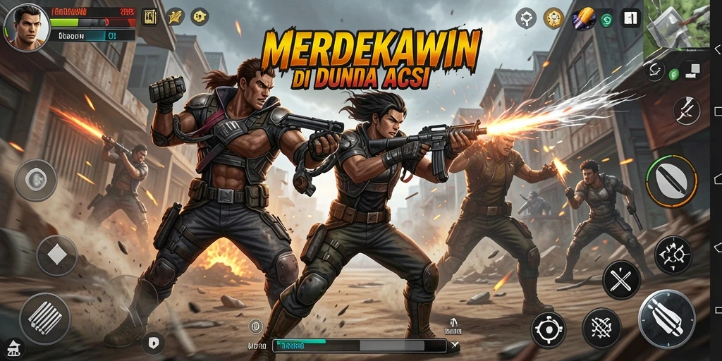 Tampilan gameplay seru dalam aksi bertarung MERDEKAWIN.