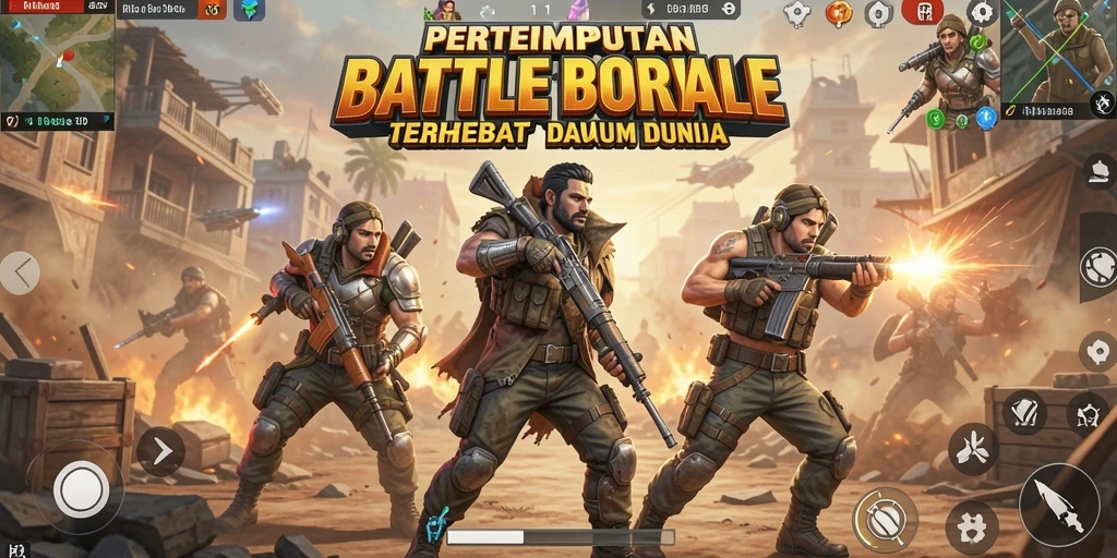 Screenshot gameplay RP8 menampilkan aksi seru di medan pertempuran Battle Royale.