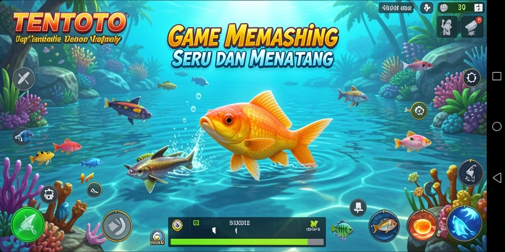 Screenshot gameplay TENTOTO menunjukkan pengalaman memancing yang seru.